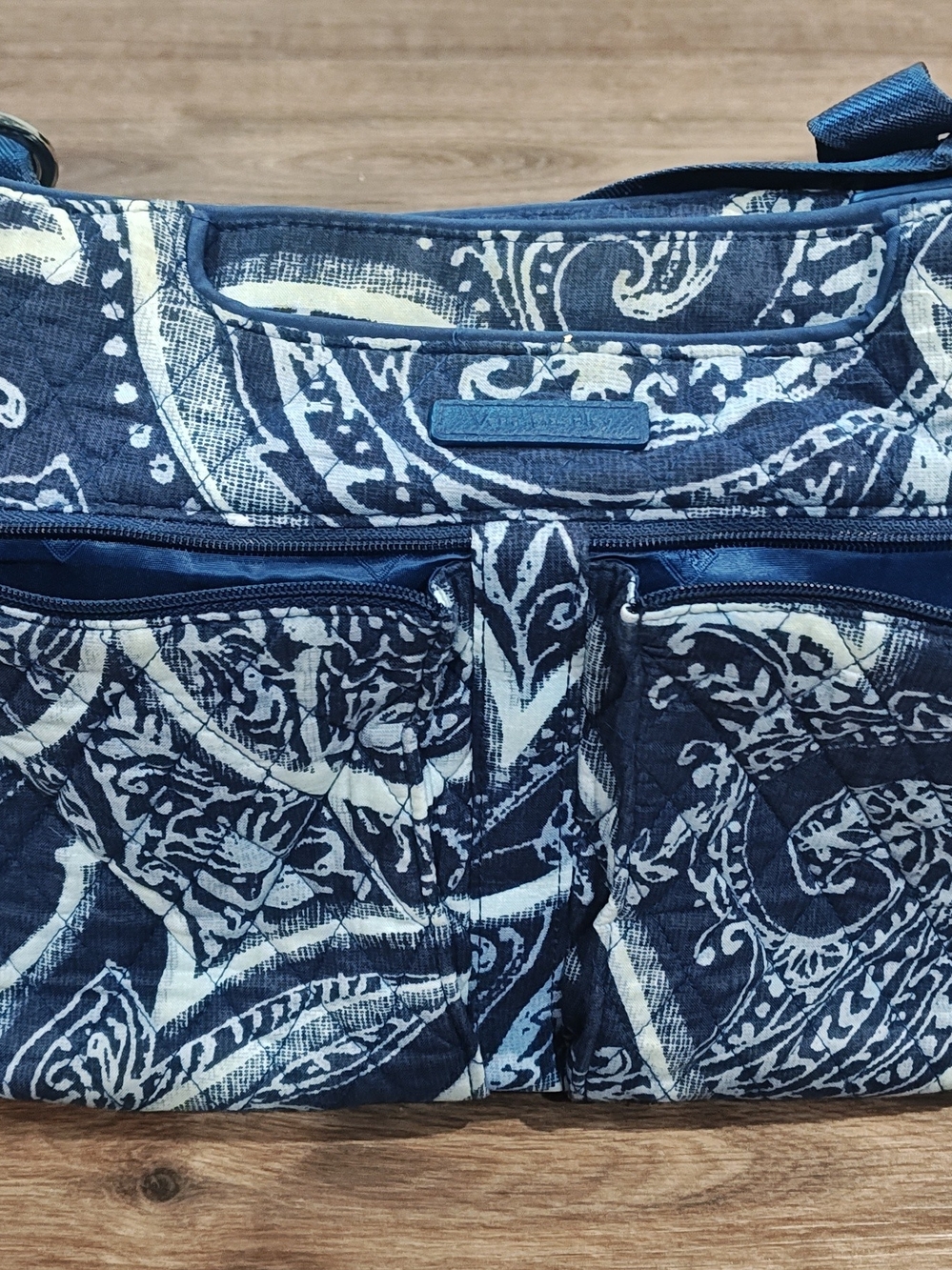 Vera Bradley Iconic On the Go Crossbody Bag in Indio Navy Blue / White